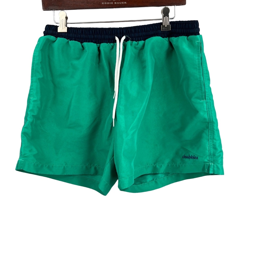 Chubbies Swim Trunks Green Elastic Waist Drawstring Logo XL 6" Inseam